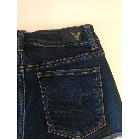 American Eagle dark wash Denim hi-rise stretch jean shorts size 0 y2k - Picture 7 of 10